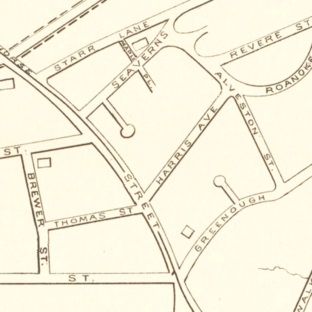 Restored historic details from the 1876 city map of Jamaica Park, Massachusetts