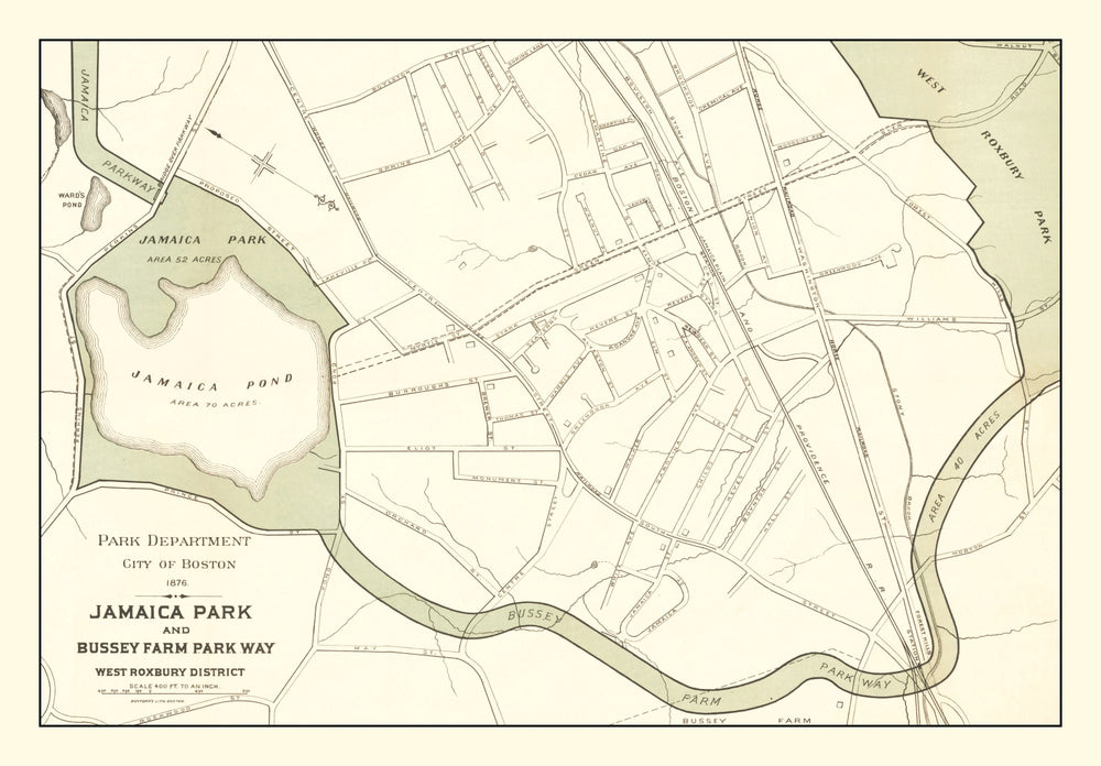 Vintage Map of Jamaica Park, Massachusetts 1876 print style example