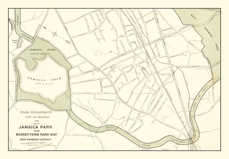 Size comparison using Vintage Map of Jamaica Park, Massachusetts 1876