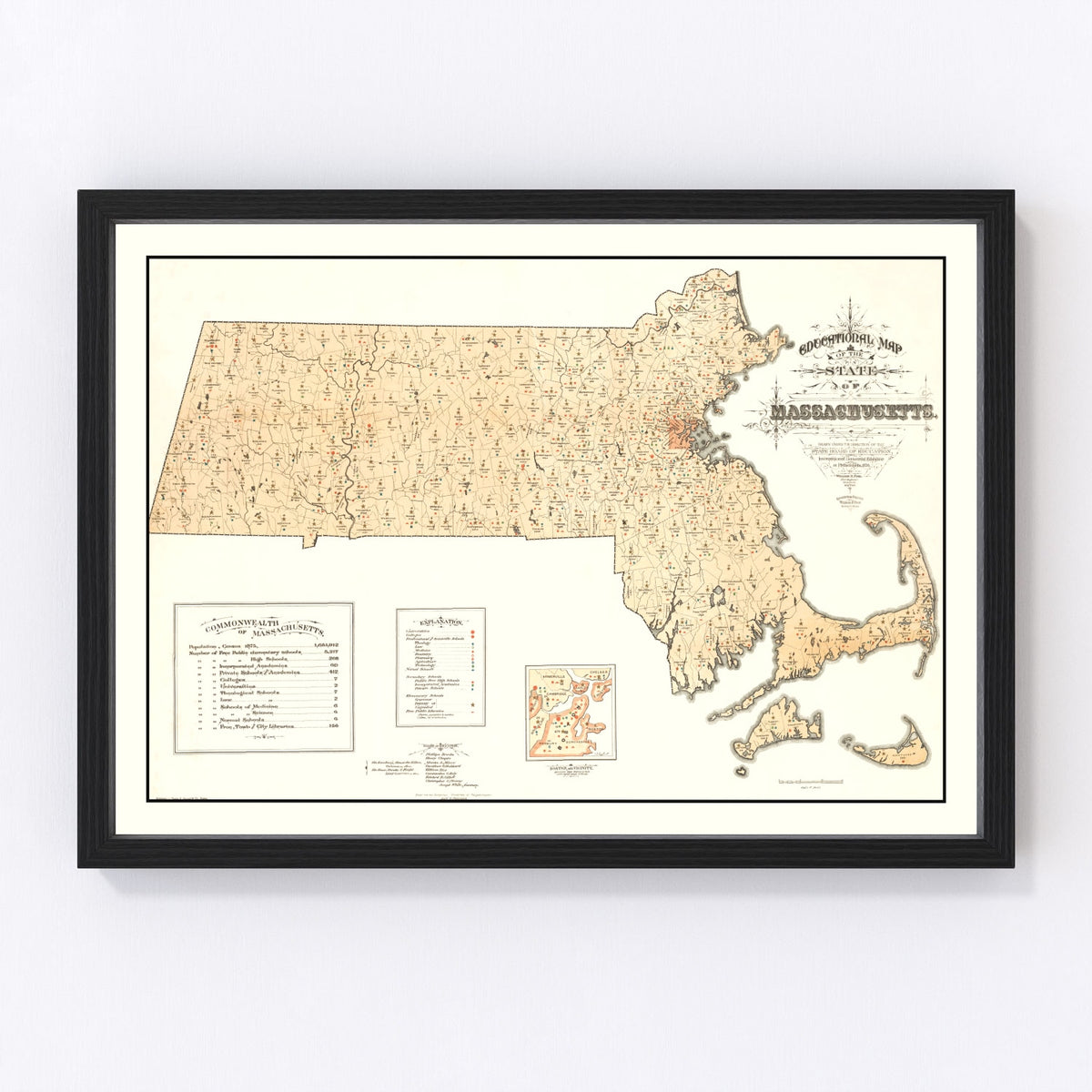 Massachusetts Vintage Map 1876