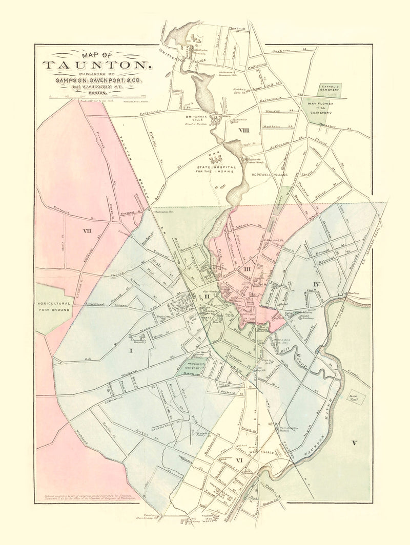 Size comparison using Vintage Map of Taunton, Massachusetts 1874