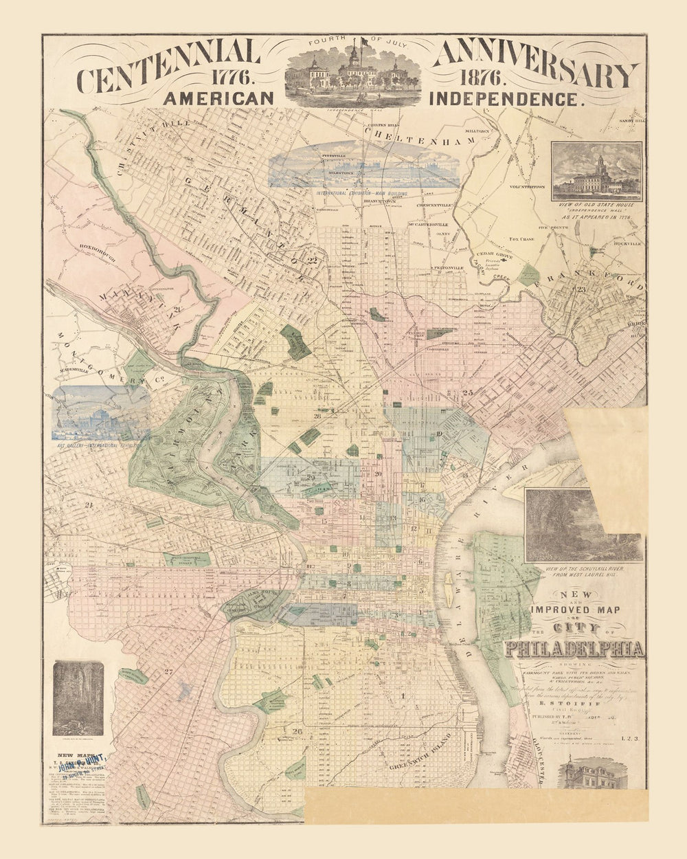 Vintage Map of Philadelphia, Pennsylvania 1872 print style example