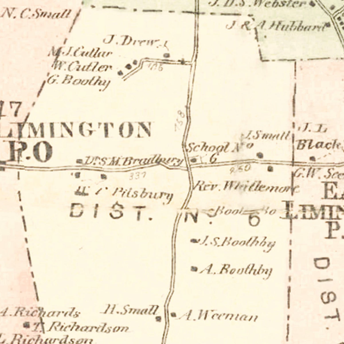 Restored historic details from the 1872 city map of Limington, Pennsylvania