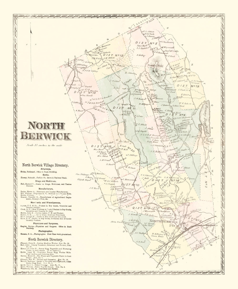 Vintage Map of North Berwick, Pennsylvania 1872 print style example