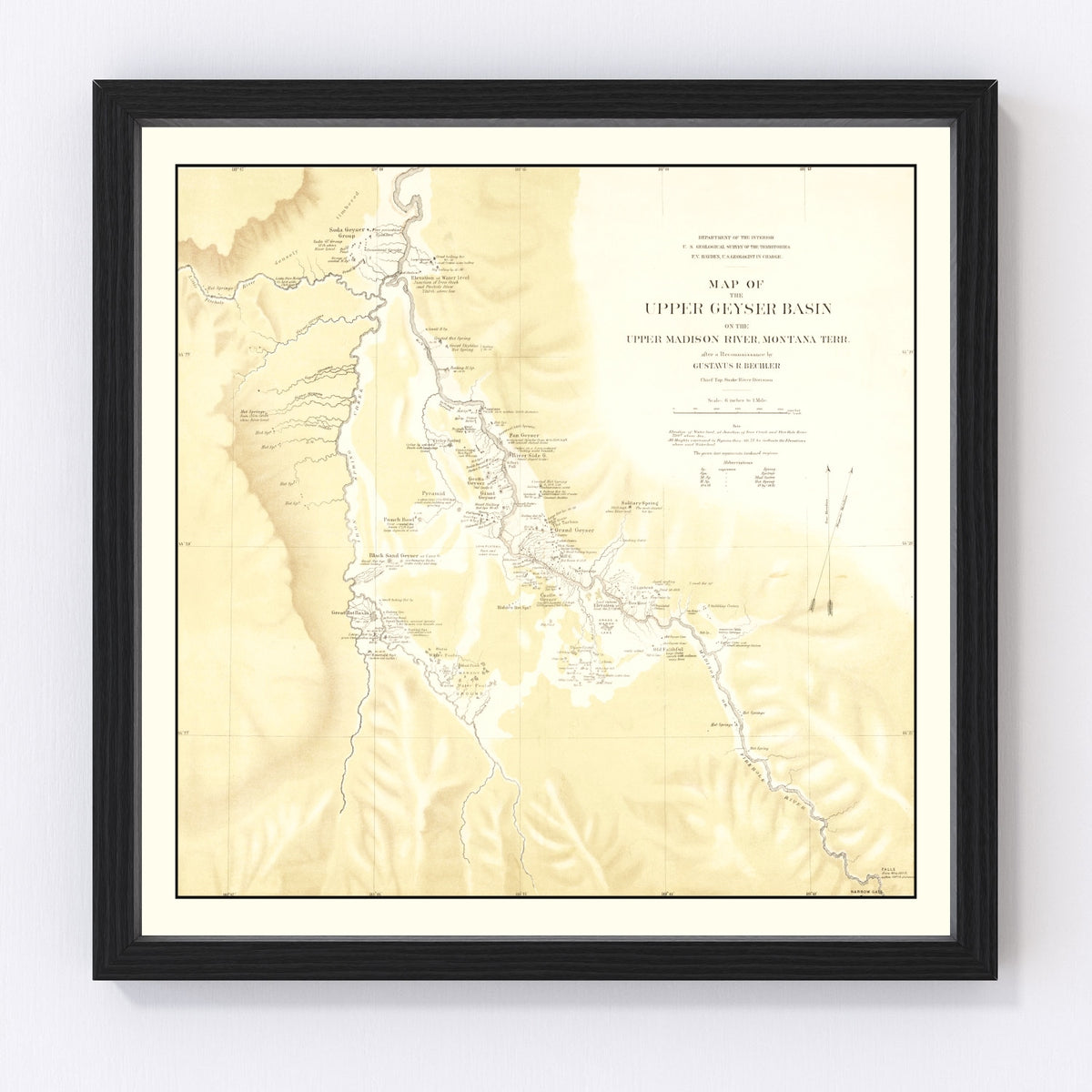 Upper Geyser Basin Vintage Map 1872