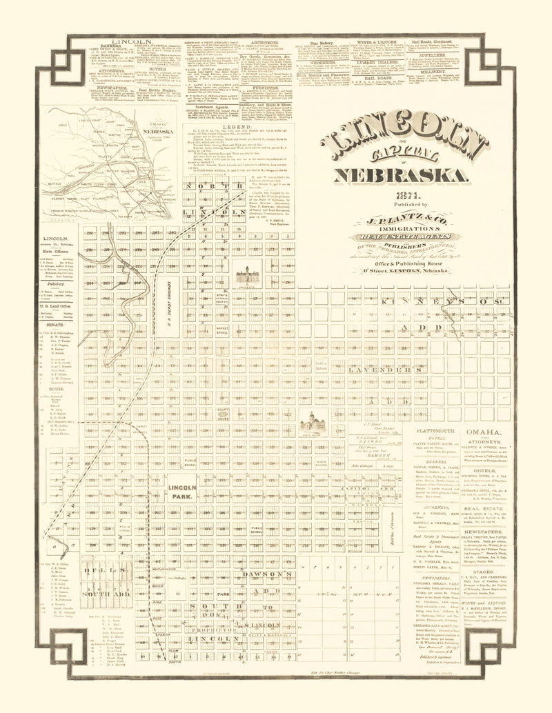 Size comparison using Vintage Map of Lincoln, Nebraska 1871