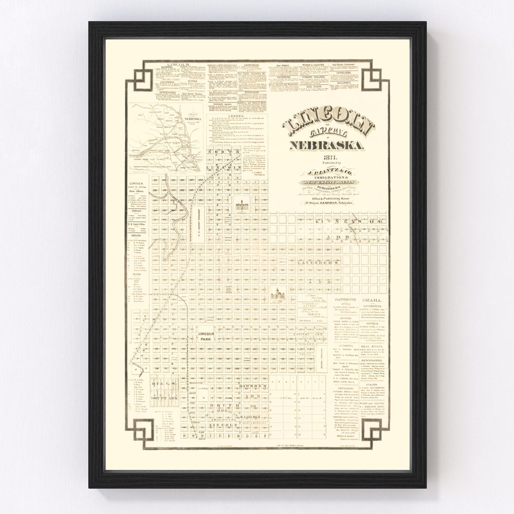 Lincoln Vintage Map 1871