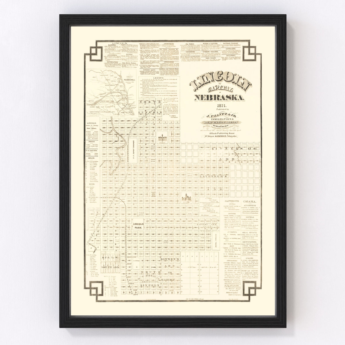 Lincoln Vintage Map 1871