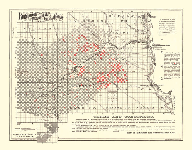Size comparison using Vintage Railroad Map of Lincoln 1871