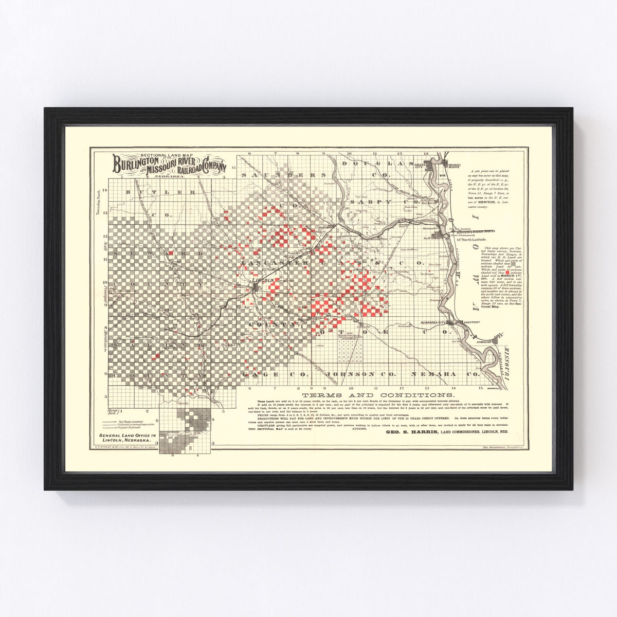 Lincoln Vintage Map 1871