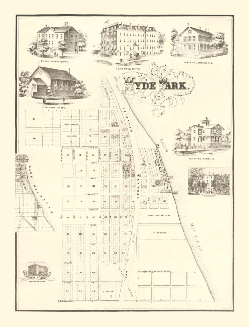 Size comparison using Vintage Hyde Park Chicago Map 1870