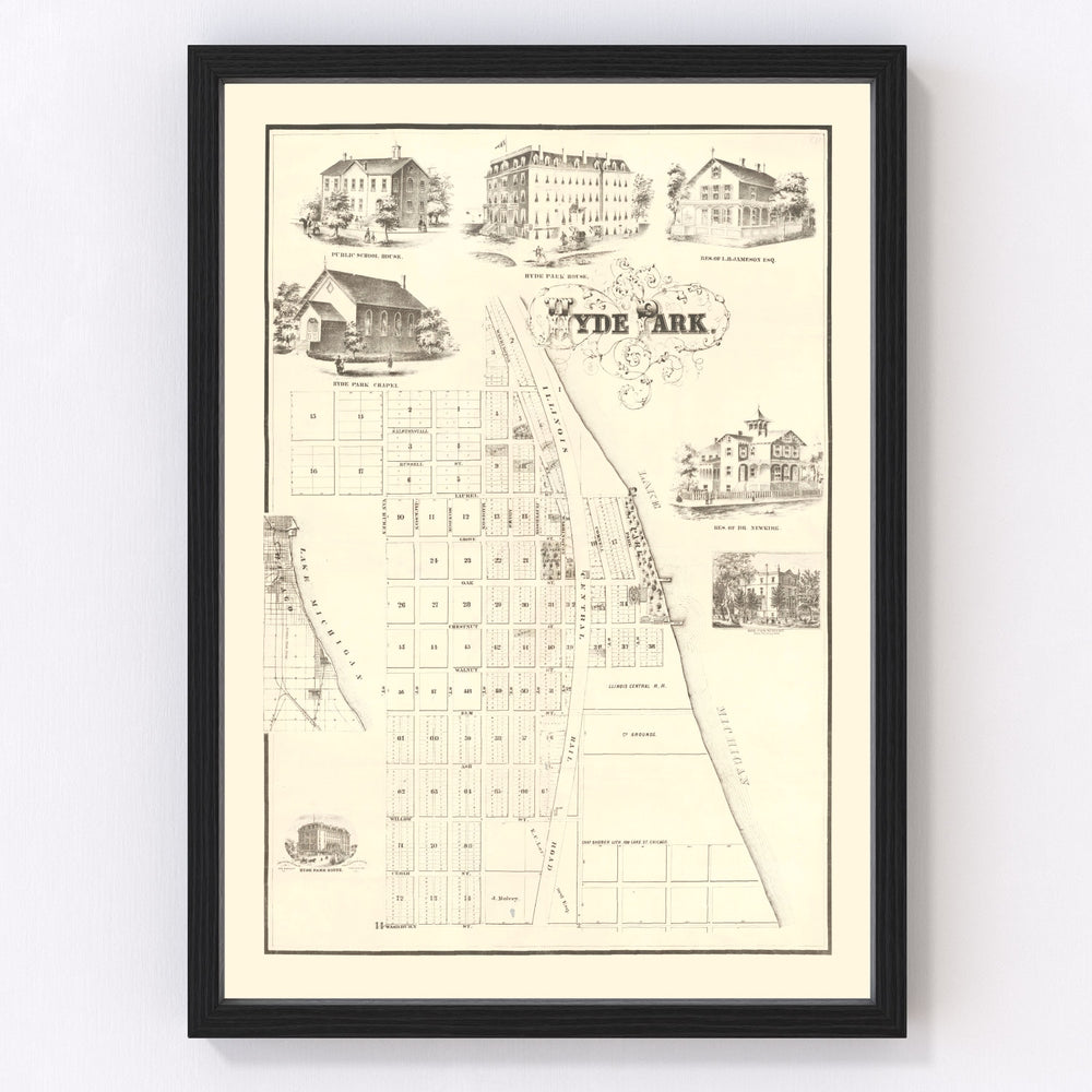 Hyde Park Chicago Vintage Map 1870