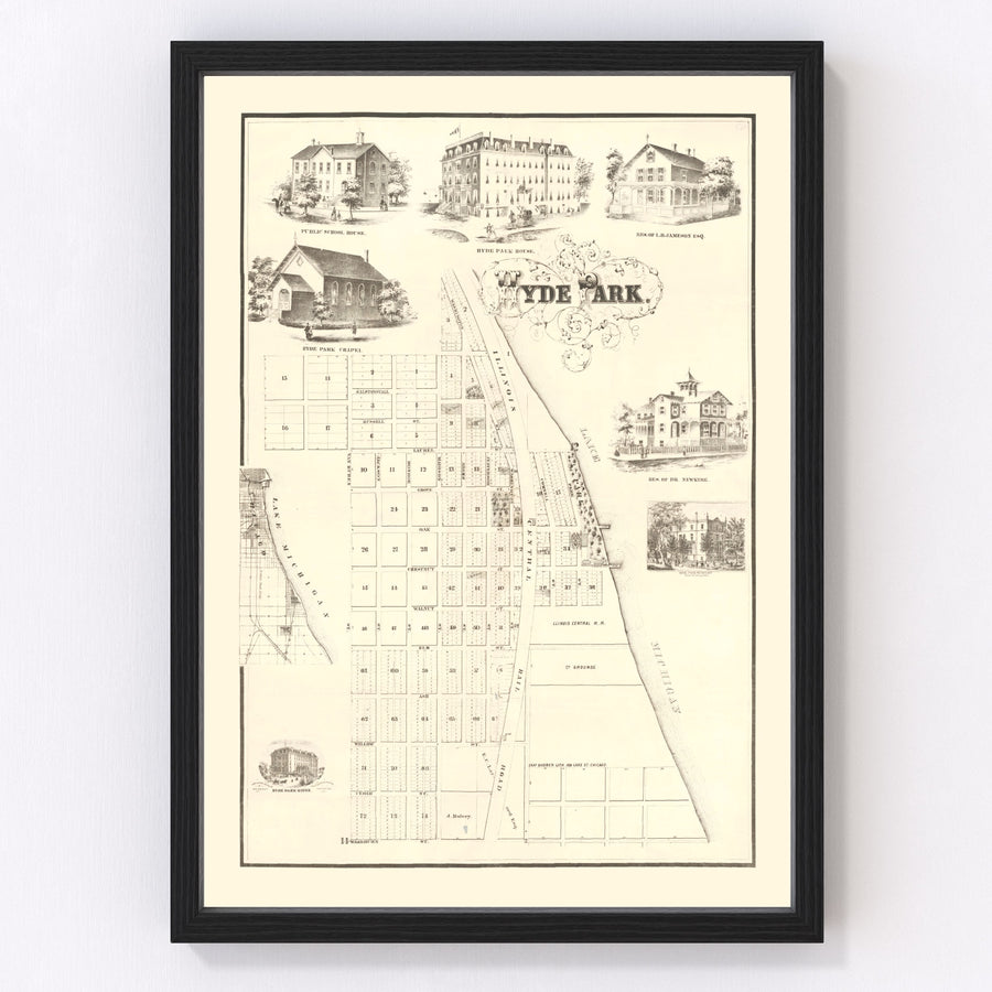 Hyde Park Chicago Vintage Map 1870
