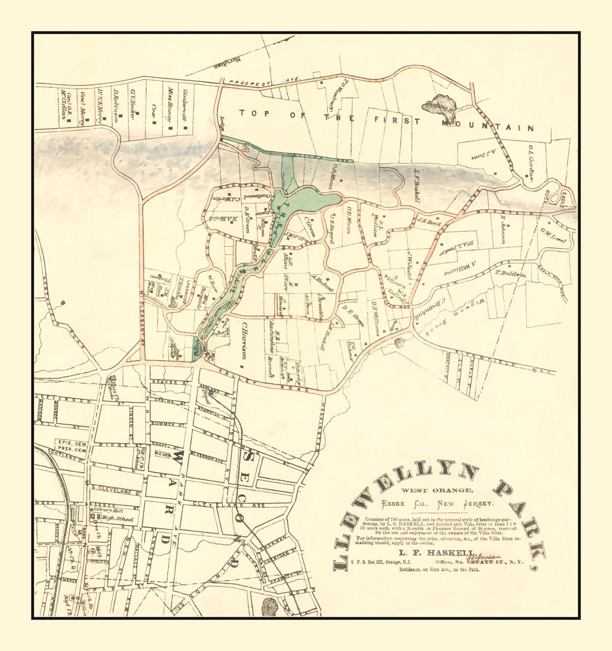 Preview of Vintage Llewellyn Park West Orange NJ Map 1870