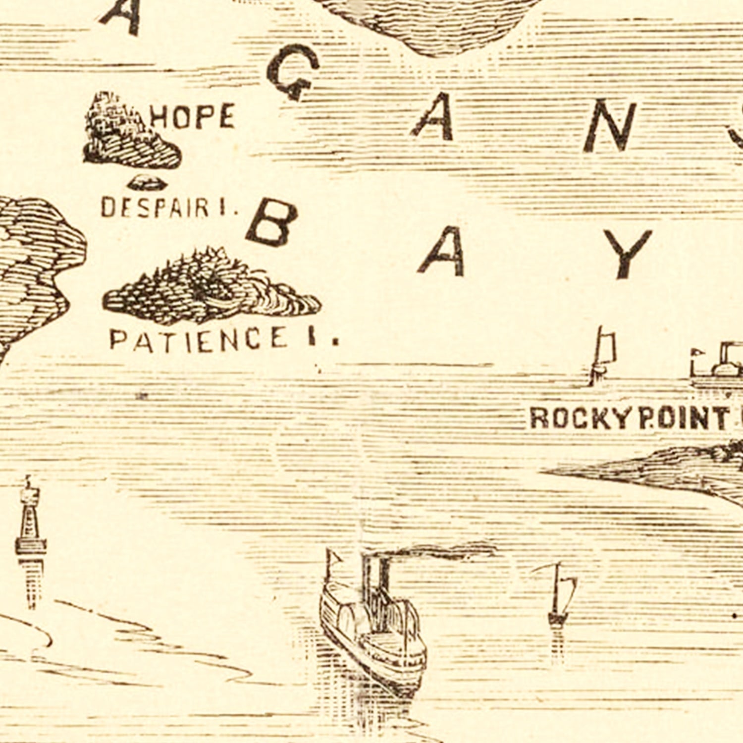 Restored historic details from the 1870 misc. attraction map of County, Rhode Island