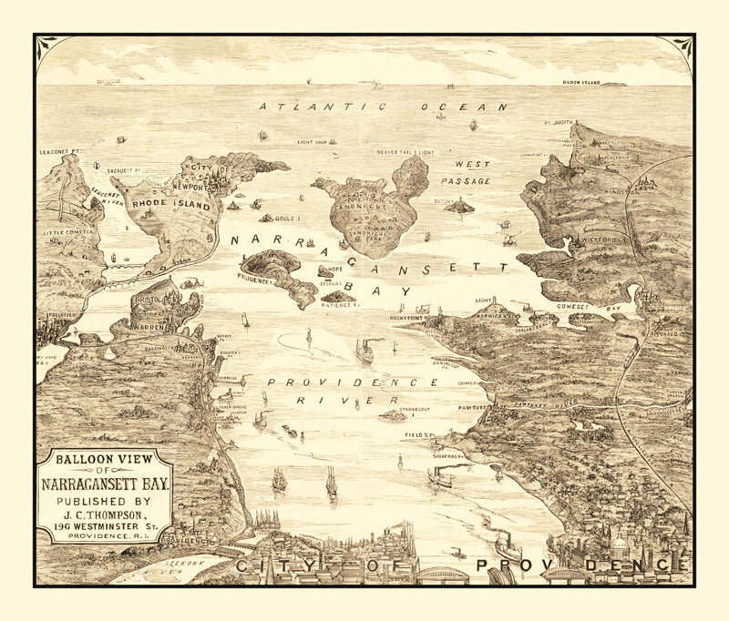 Size comparison using Vintage Narragansett Bay Map 1870