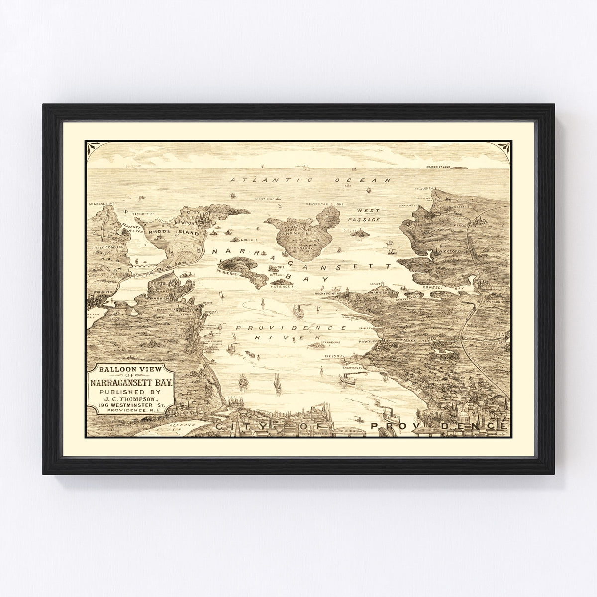 Narragansett Bay Vintage Map 1870