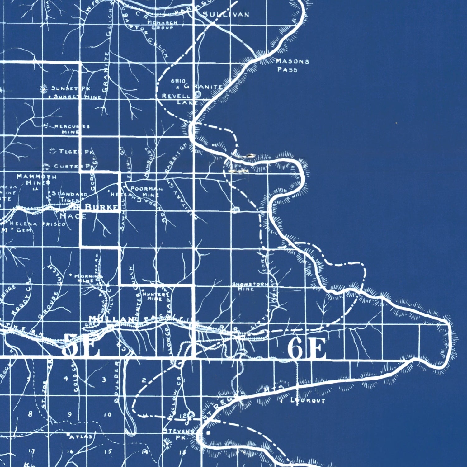 Restored historic details from the 1907 county map of Shoshone County, Idaho