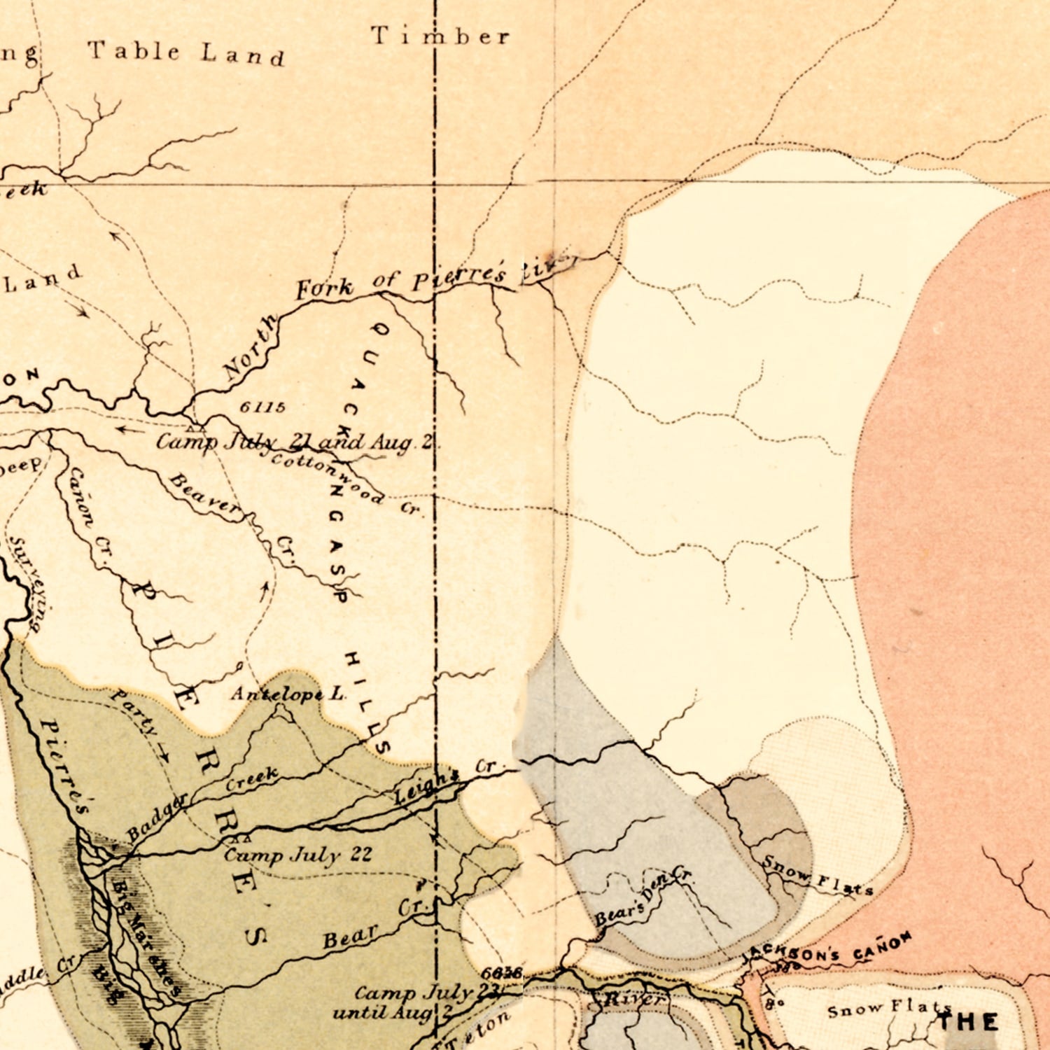 Restored historic details from the 1872 body of water map of County, Idaho