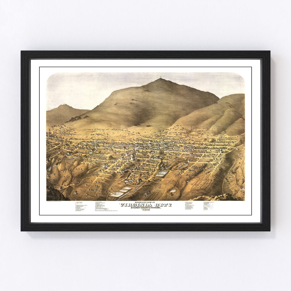 Virginia City Vintage Map 1875