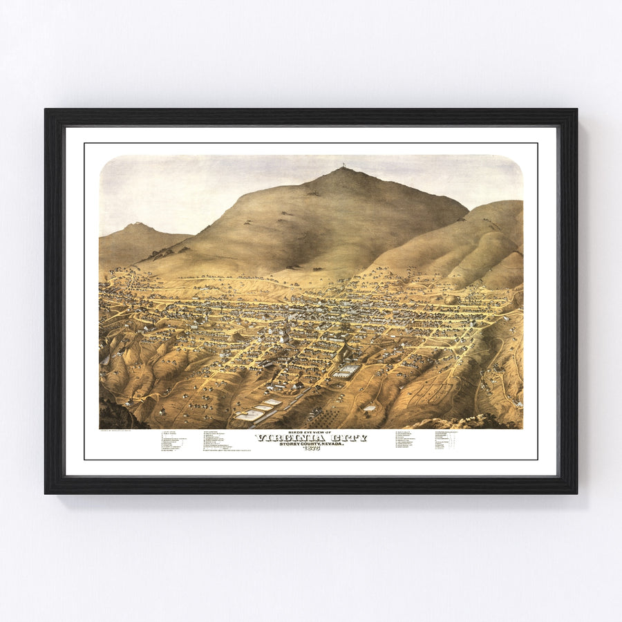 Vintage Map of Virginia City, Nevada 1875