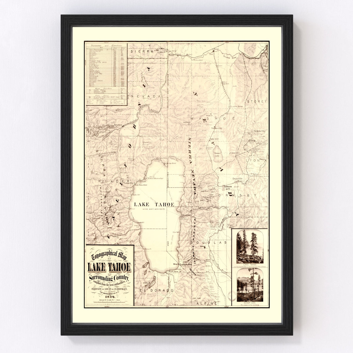 Lake Tahoe Vintage Map 1874