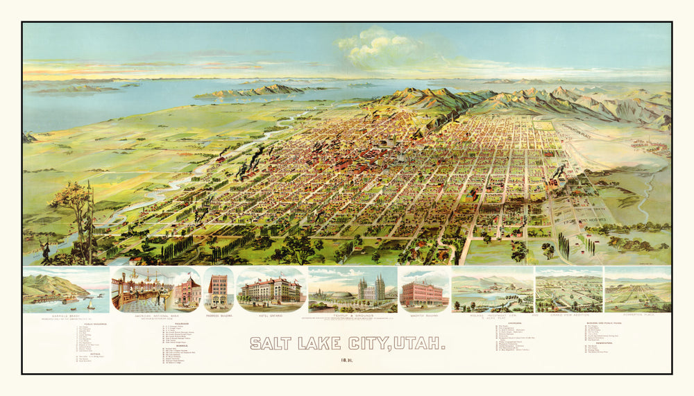 Vintage Map of Salt Lake City, Utah 1891 print style example