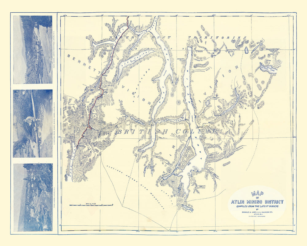 Vintage Map of Atlin Mining District, 1899 print style example