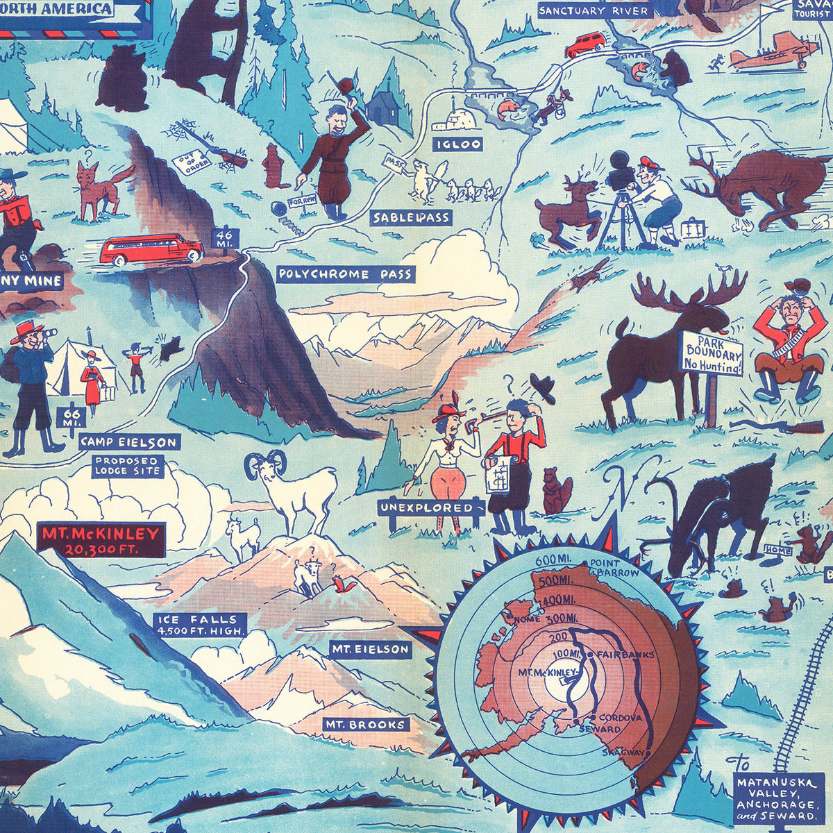 Restored historic details from the 1937 national park map of County, Alaska