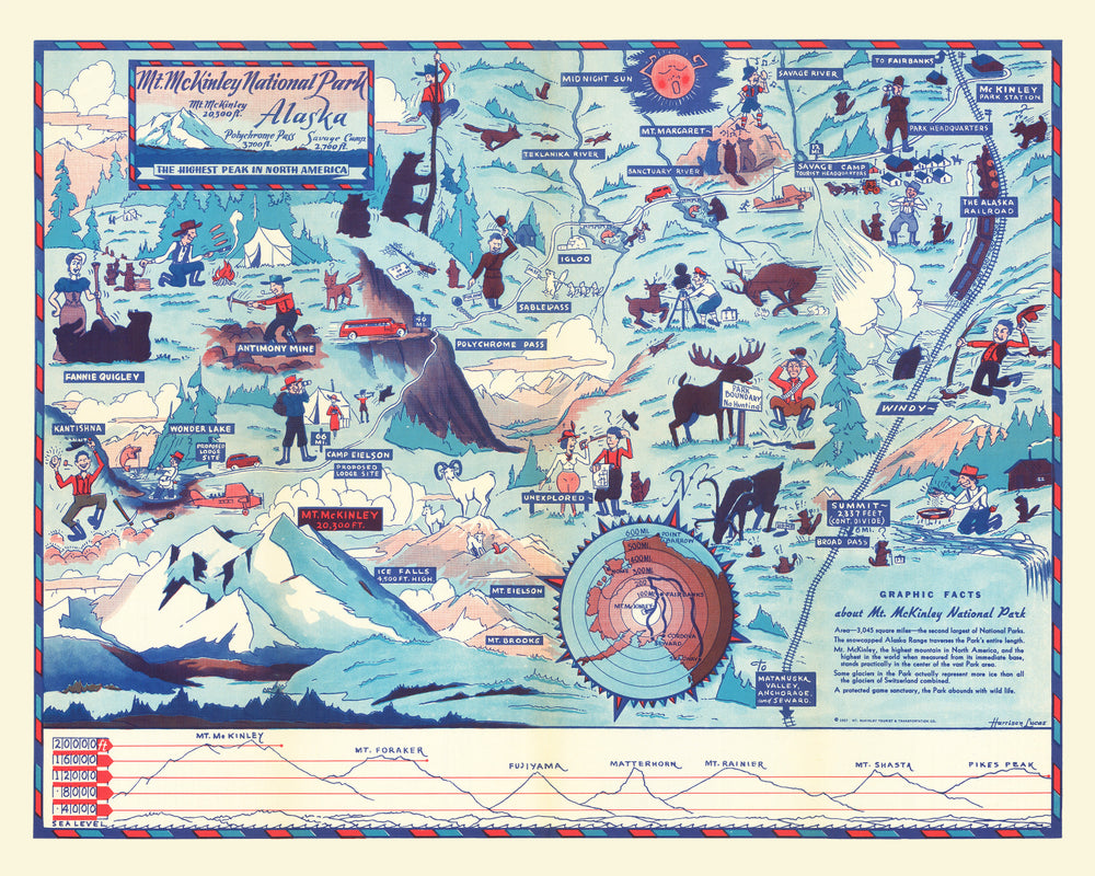 Vintage Map of Mt. McKinley National Park 1937 print style example