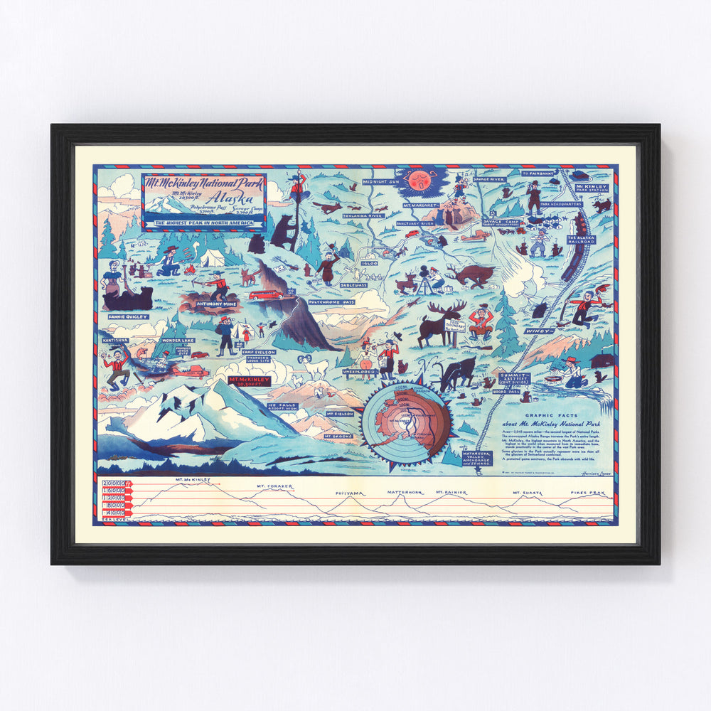 Mt. McKinley National Park Vintage Map 1937