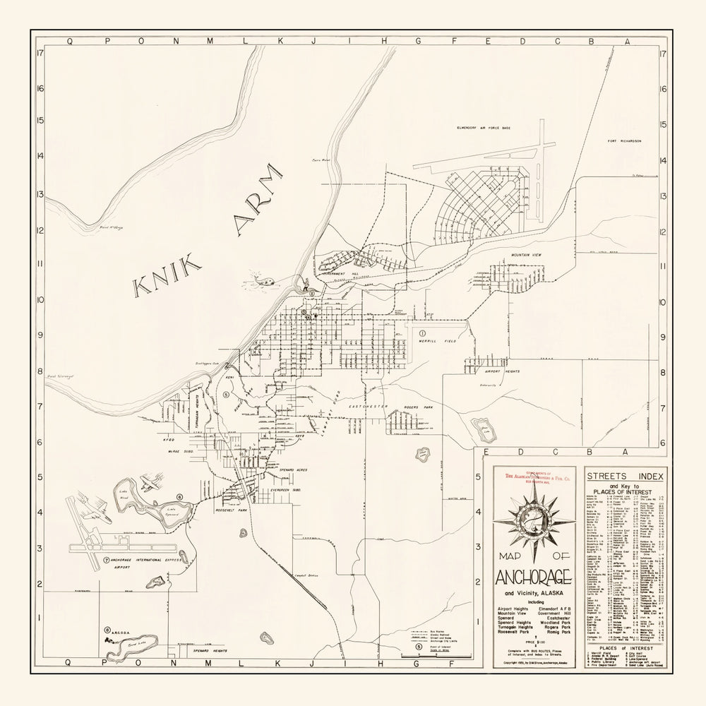Vintage Map of Anchorage, Alaska 1951 print style example