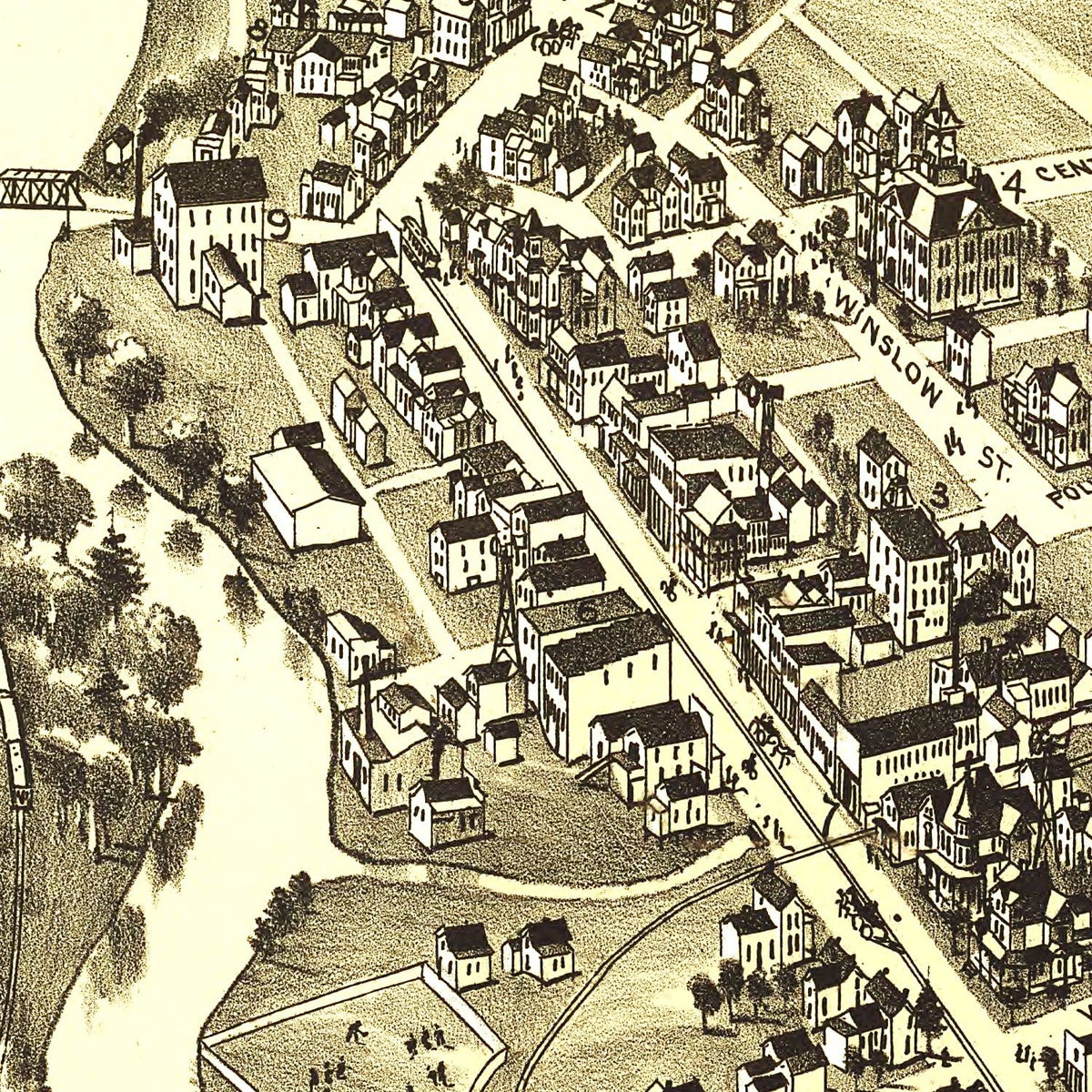 Restored historic details from the 1895 city map of Lindsey, Pennsylvania