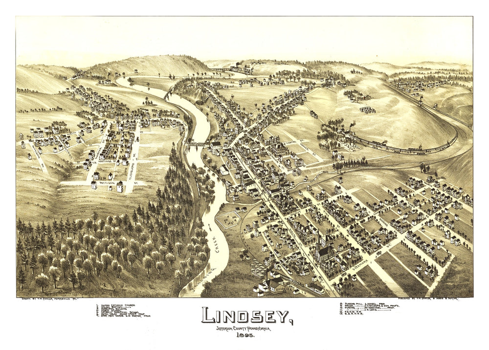 Vintage Map of Lindsey, Pennsylvania 1895 print style example
