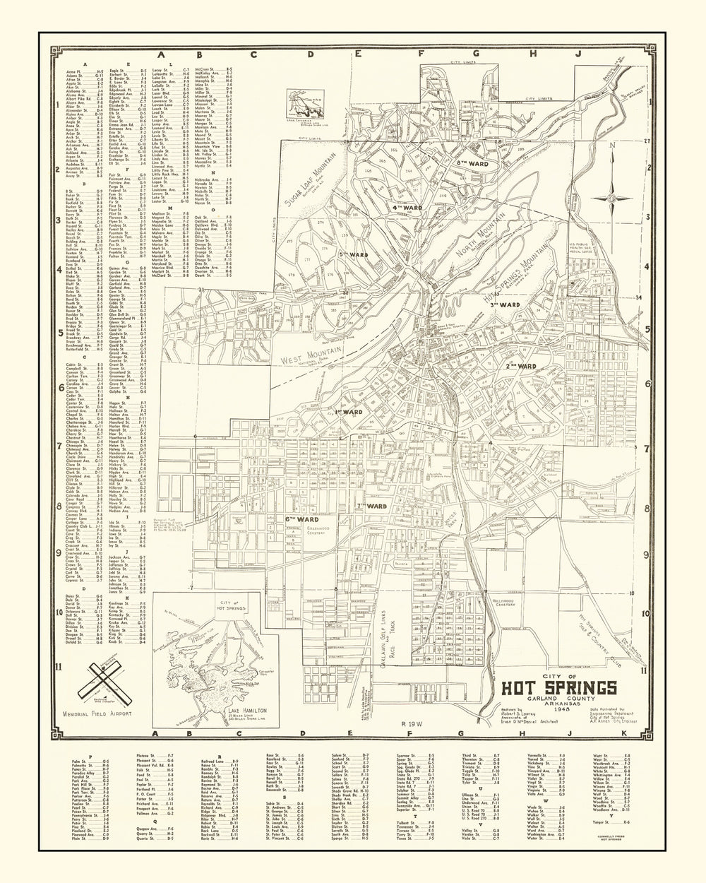 Vintage Map of Hot Springs, Arkansas 1948 print style example