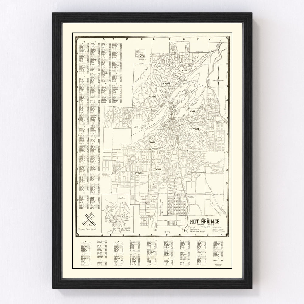 Hot Springs Vintage Map 1948