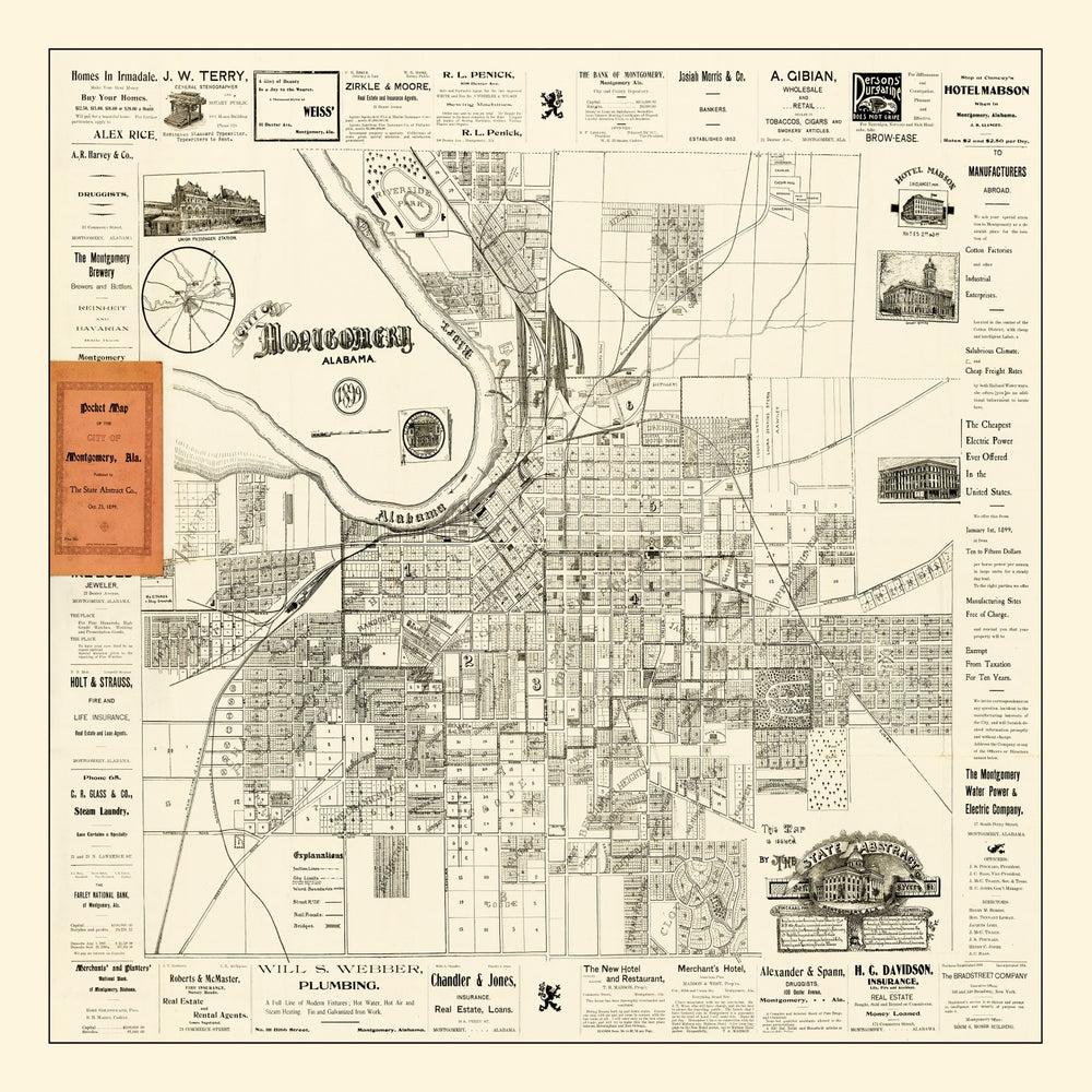 Vintage Map of Montgomery, Alabama 1899 print style example