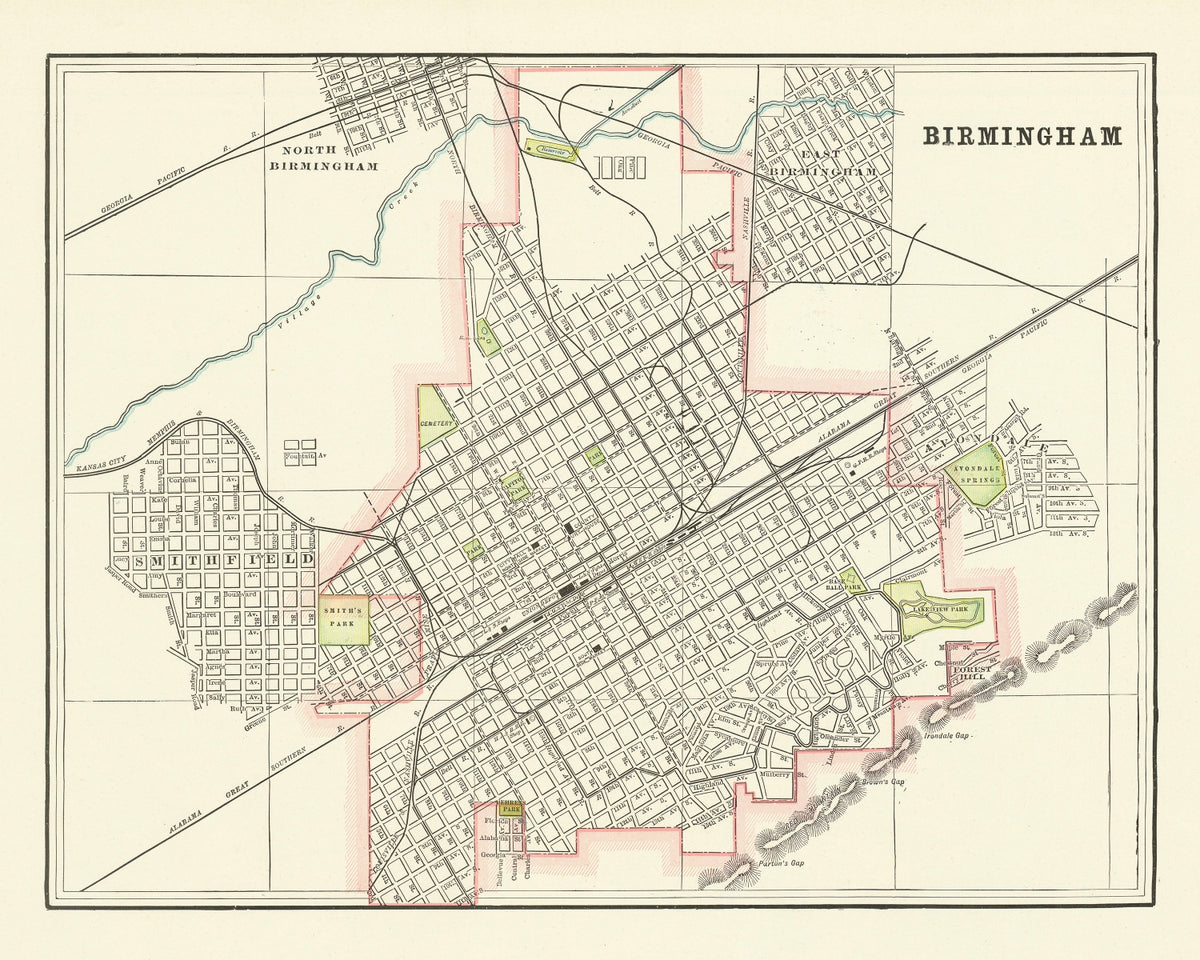 Preview of Vintage Map of Birmingham, Alabama 1895
