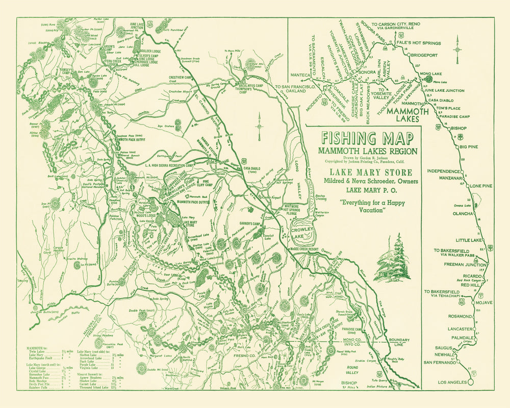 Vintage Map of Mammoth Lakes, 1930 print style example