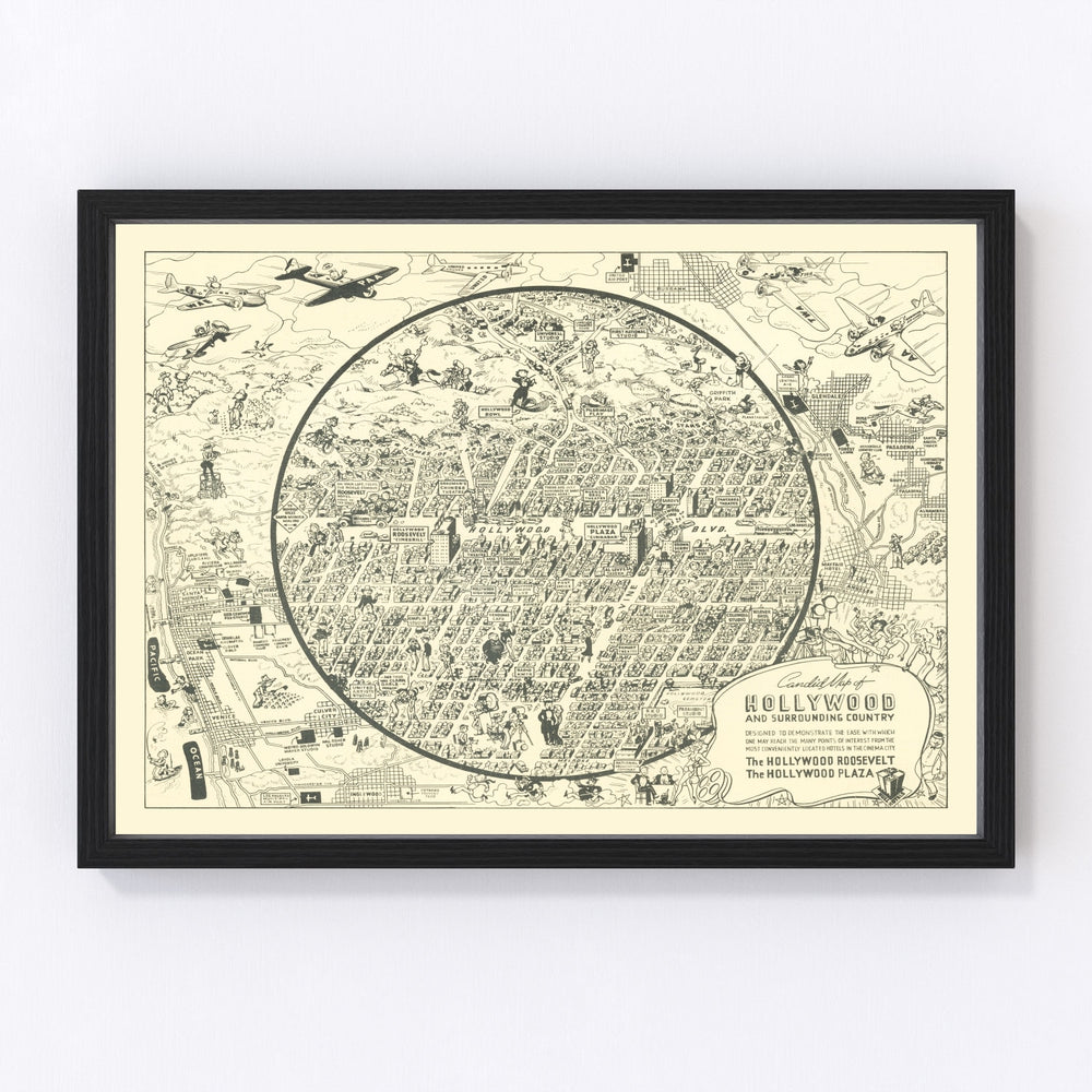 Hollywood Vintage Map 1930
