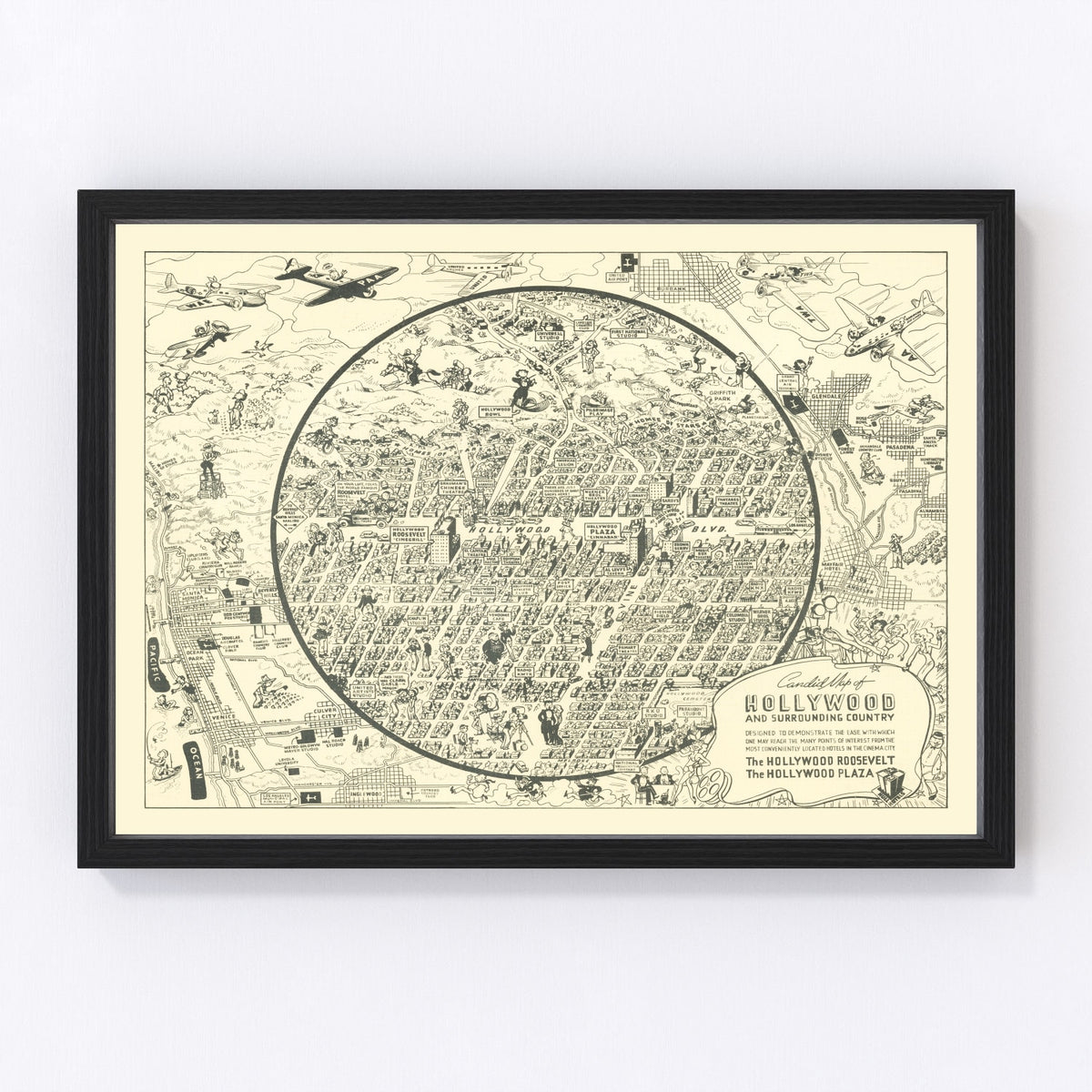 Hollywood Vintage Map 1930