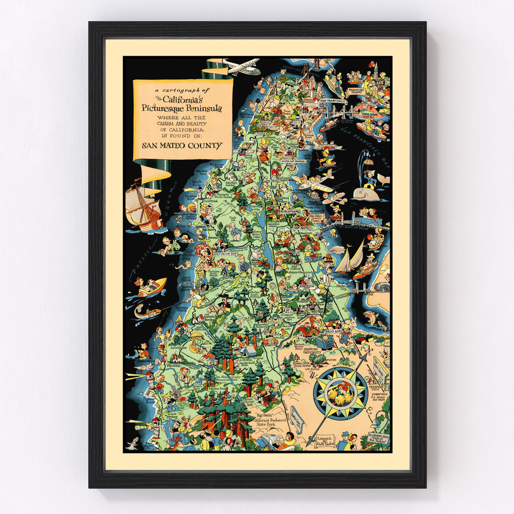 San Mateo County Vintage Map 1930