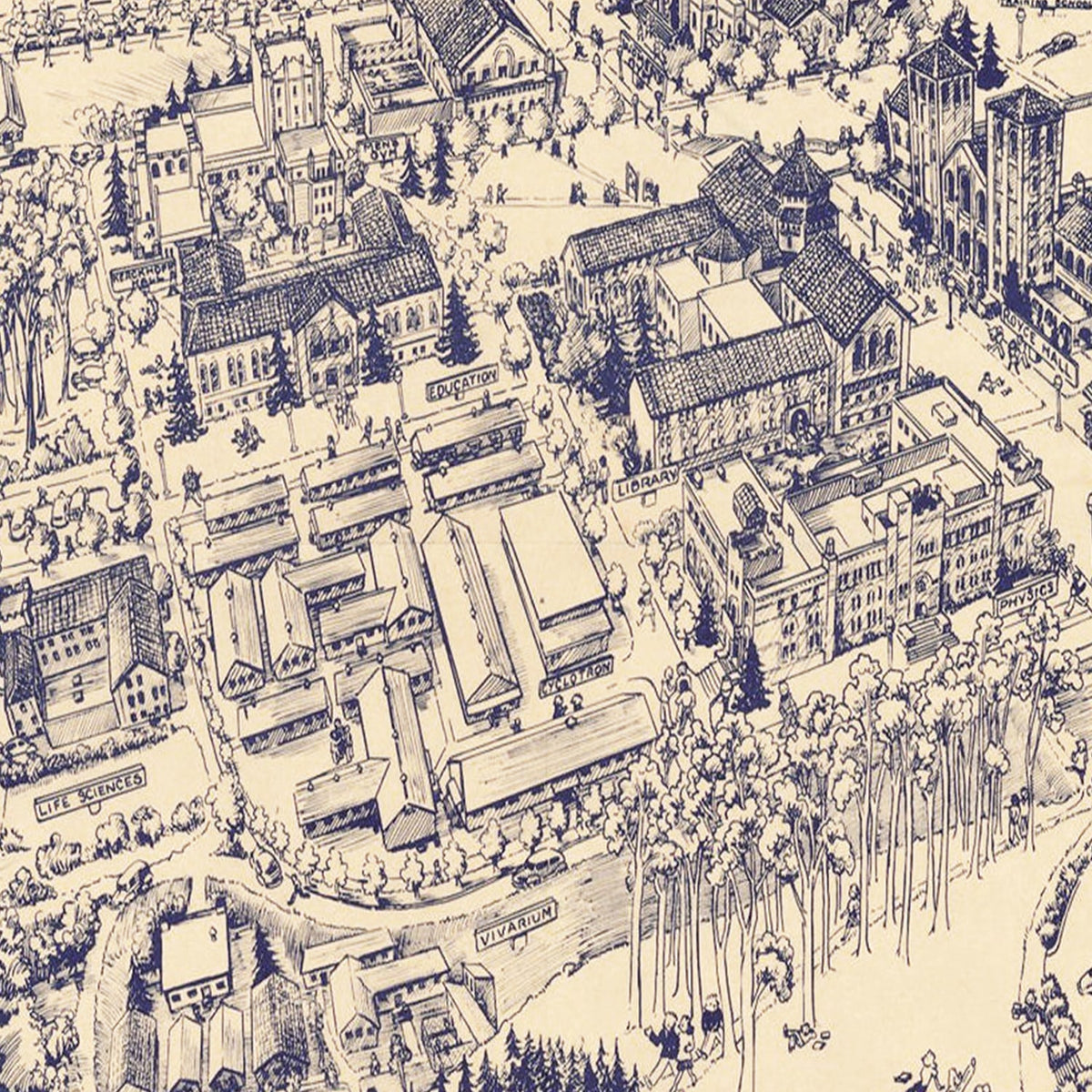 Restored historic details from the 1930 university map of San Francisco, California