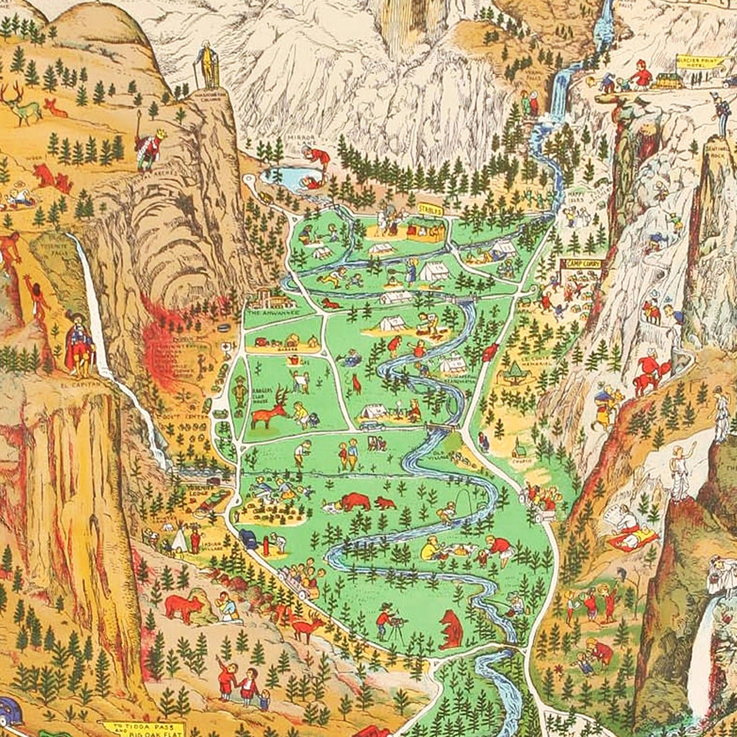 Restored historic details from the 1931 national park map of County, California