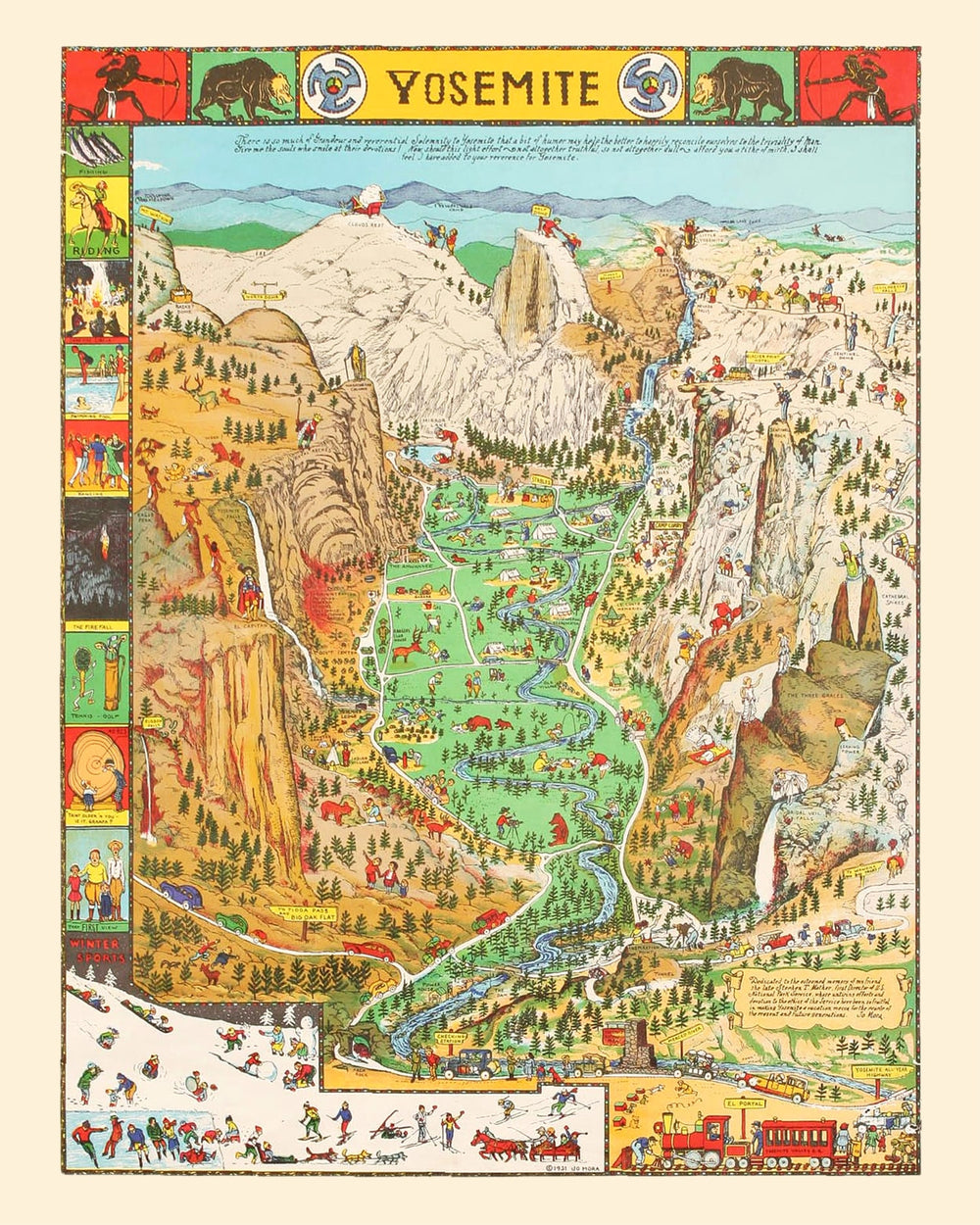 Vintage Map of Yosemite National Park 1931 print style example