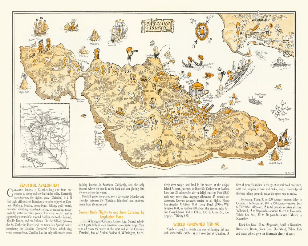 Vintage Map of Catalina Island, 1933 print style example