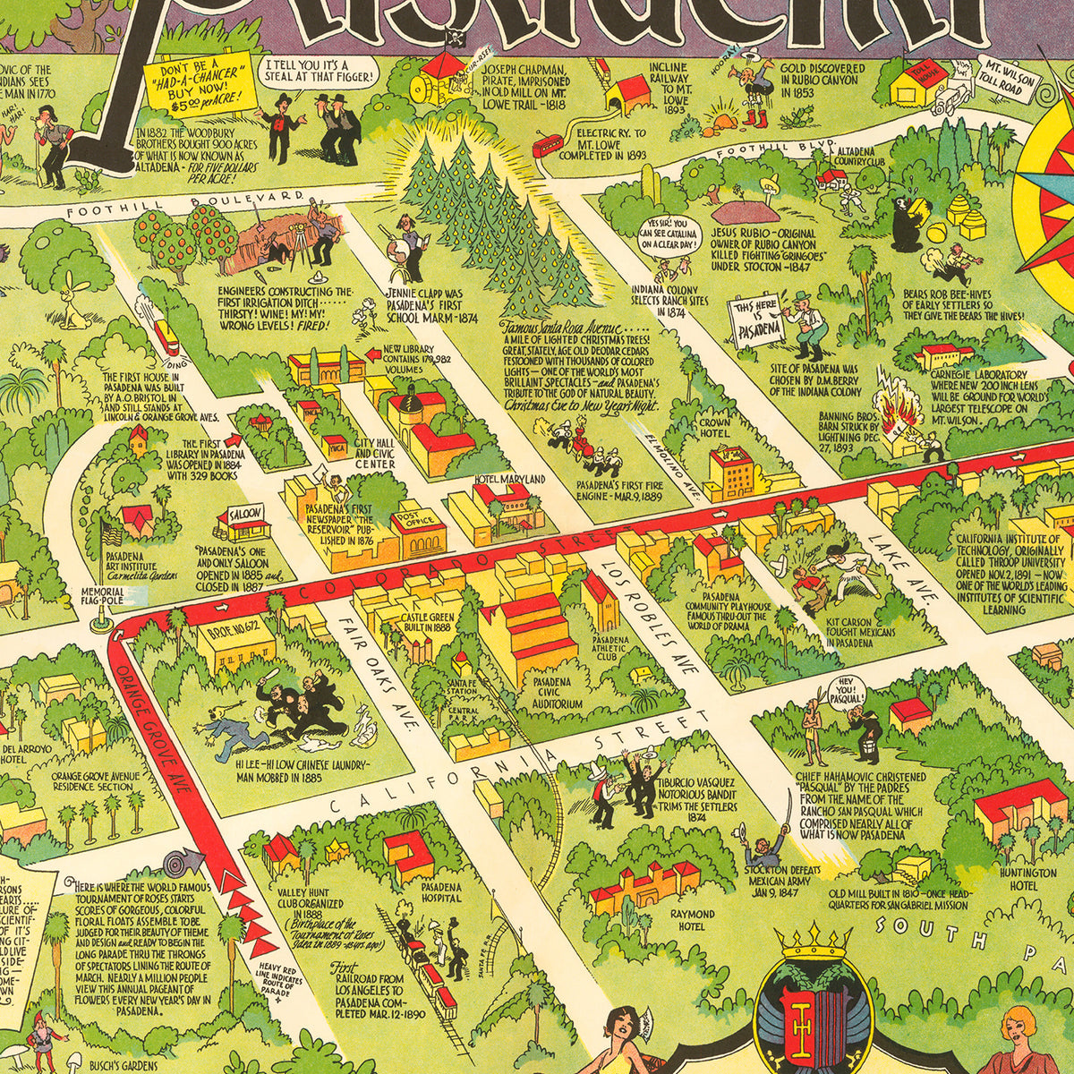 Restored historic details from the 1933 city map of Pasadena, California
