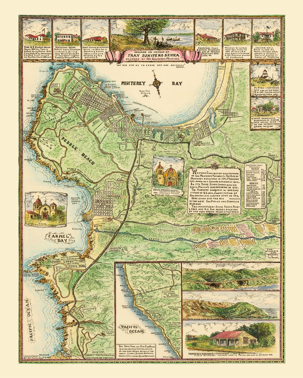Vintage Map of Monterey, California 1933 print style example
