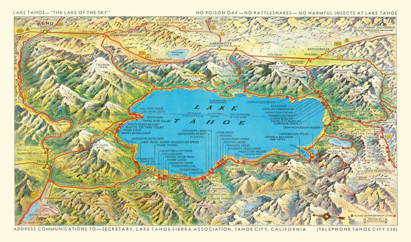 Size comparison using Vintage Map of Lake Tahoe, 1935