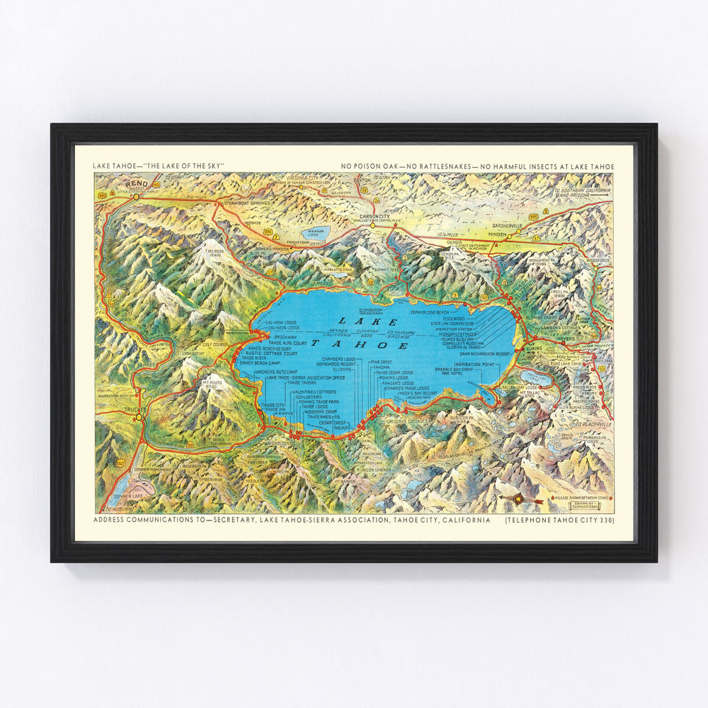 Lake Tahoe Vintage Map 1935